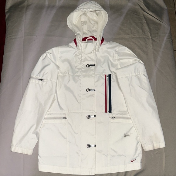 Nike Jackets & Blazers - Y2K Nike White Hooded Jacket with Red and Blue Accents Small